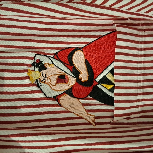Disney Women's Striped Red Alice in Wonderland Embroidered Shirt (Size L) - Picture 4 of 9